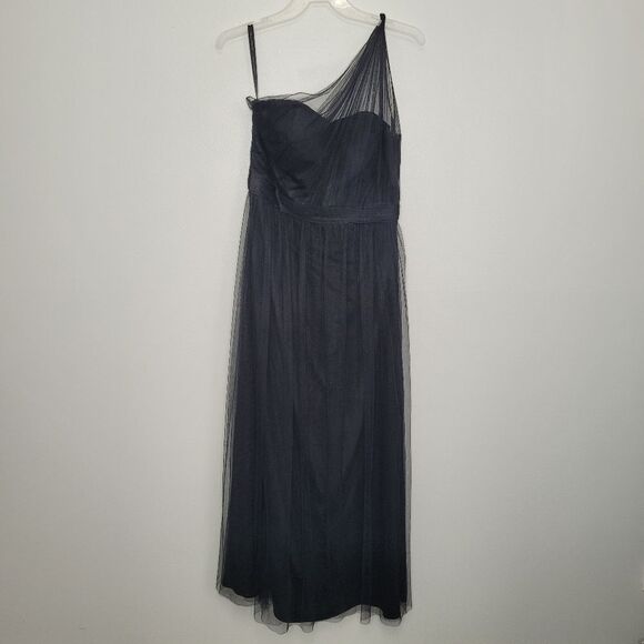 Bill Levkoff black one shoulder mesh goth bridesmaid Prom gown size 14 - Picture 1 of 9